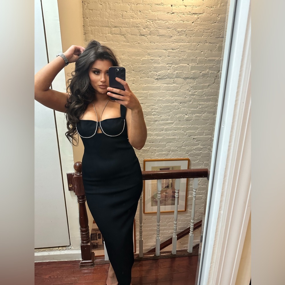 Galvan ‘Celeste’ embellished knit midi dress